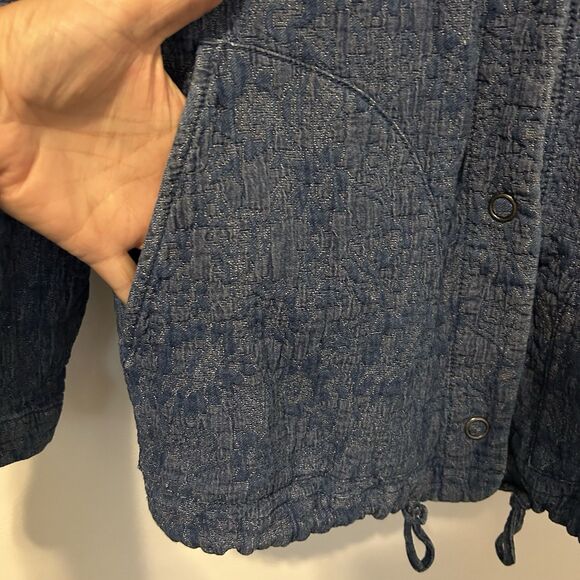 Pure Jill Jacket Womens M Blue Indigo Floral Jacquard Textured Boho Mature Offic - Picture 4 of 10